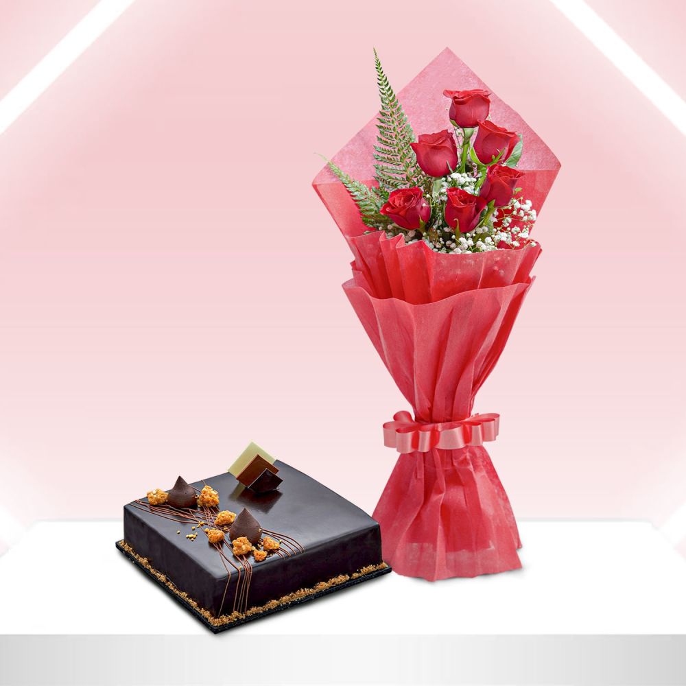 83206_alluring-roses-and-chocolate-truffle-cake-combo
